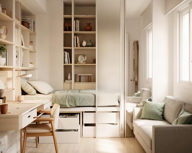 Monoambiente de 35 metros cuadrados en Palermo con muebles multifunción, cama rebatible y divisores abiertos que separan ambientes sin perder luz
